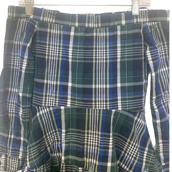 Gianni Bini Mini Dress S Blue Tartan Off Shoulder Button Up Preppy Schoolgirl - Picture 6 of 7